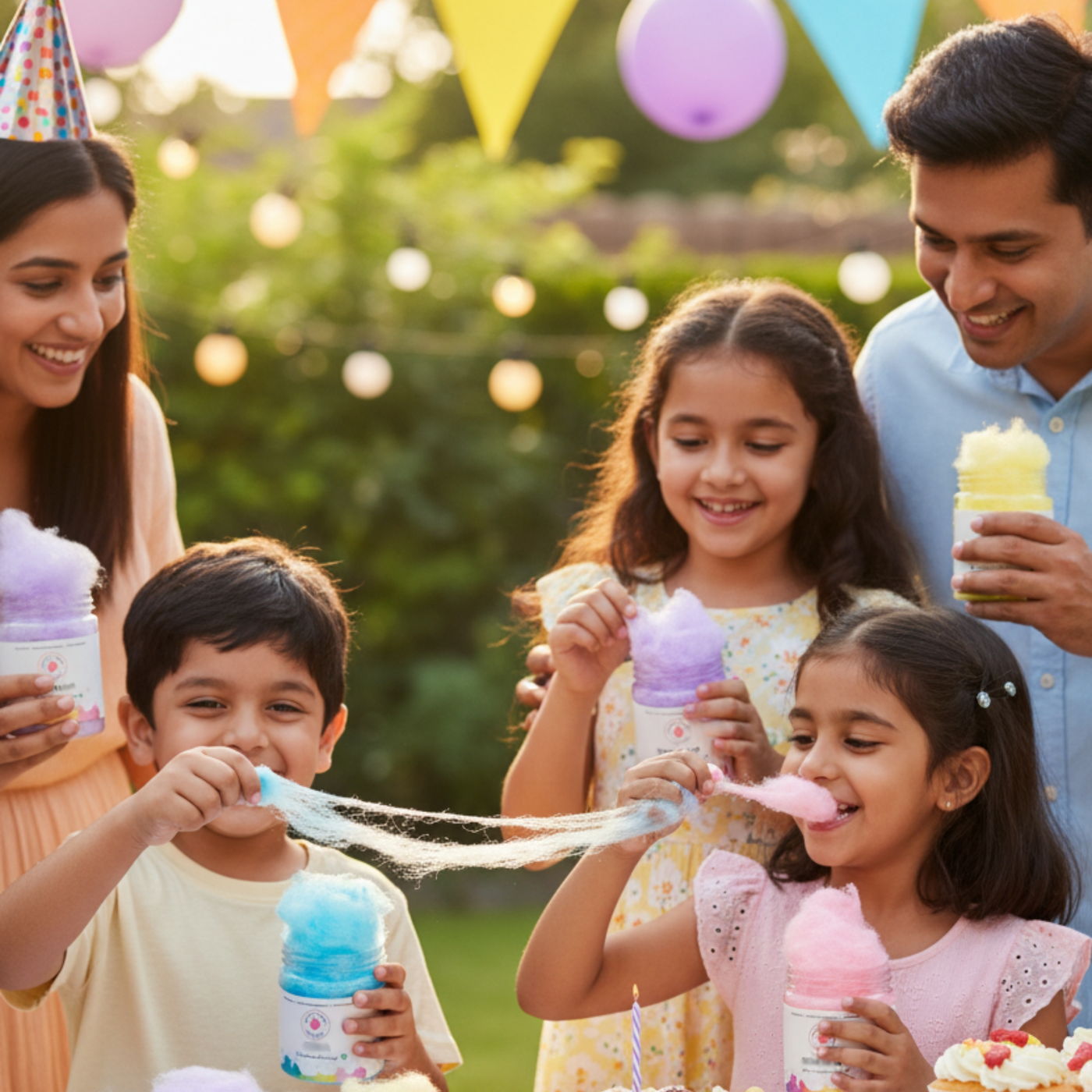Family enjoying gourmet cotton candy